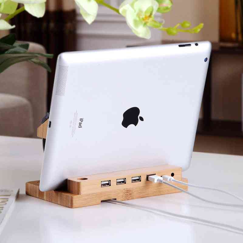 Bamboo Docking Station With 4 Usb Port