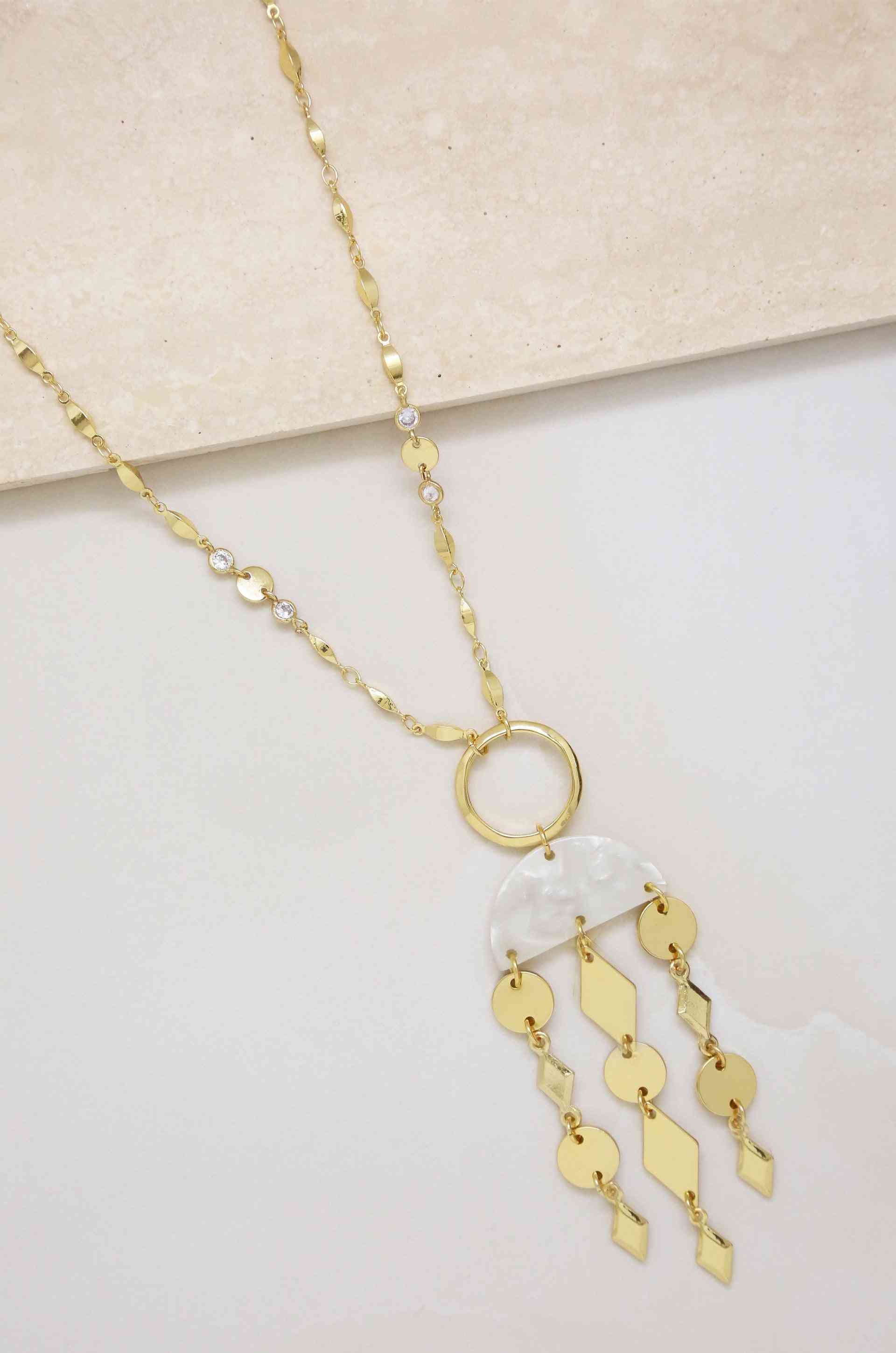 Mixed Geo Resin 18k Gold Plated Necklace In White