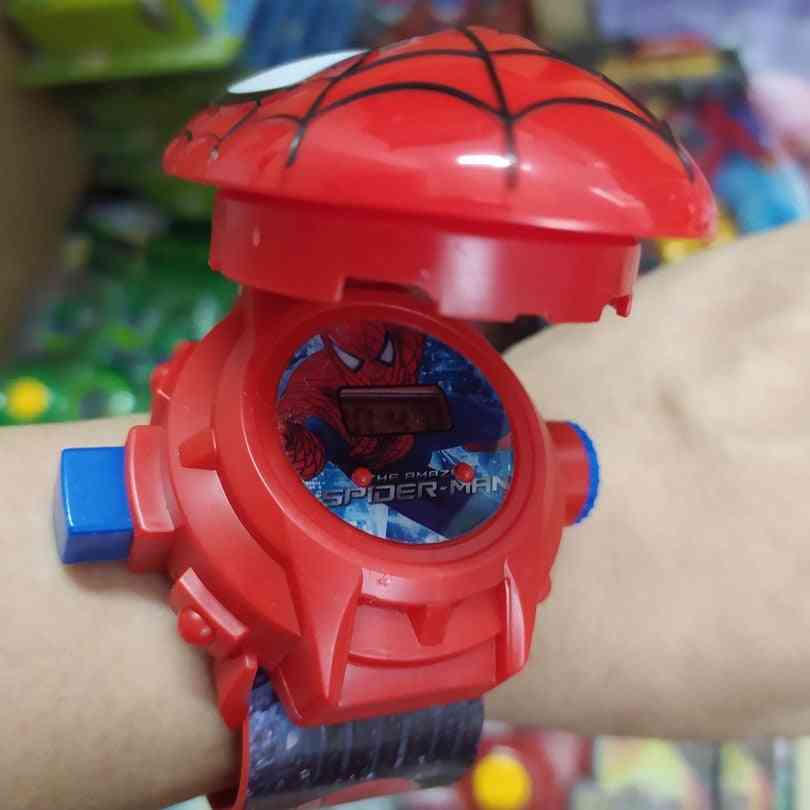 Superhéroe dibujos animados proyección mágica reloj figura juguete