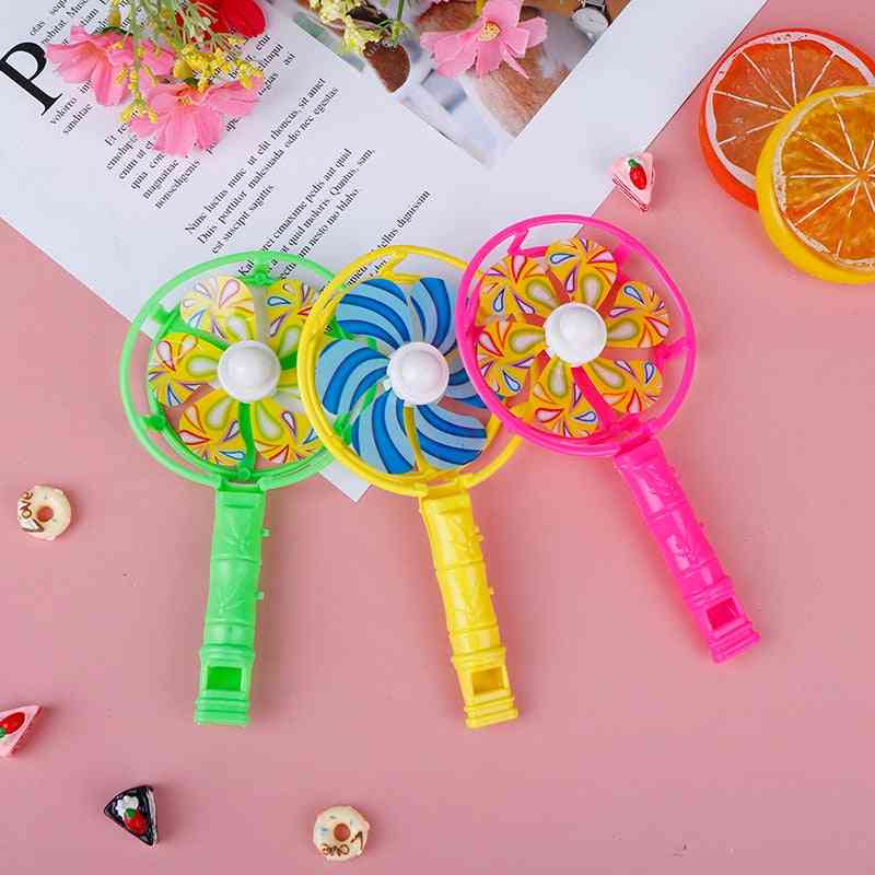 Cute Baby Kids Windmill Toy Colorful Small Plastic Whistling Handle Pinwheel Wind Spinner