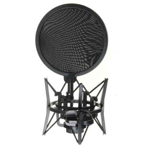 Audio Mic Microphone Shock Mount Stand Holder With Integrated Pop Filter Screen Professional