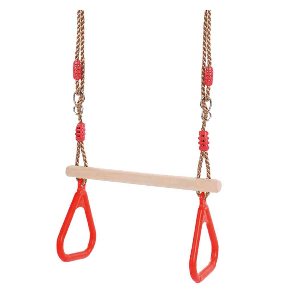 Children Wooden Trapeze Swing With Rings For Indoor Outdoor Fun