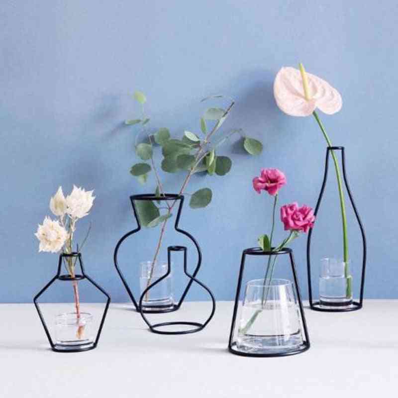Retro Iron Line Flowers Vase, Plant Holder Home Decor