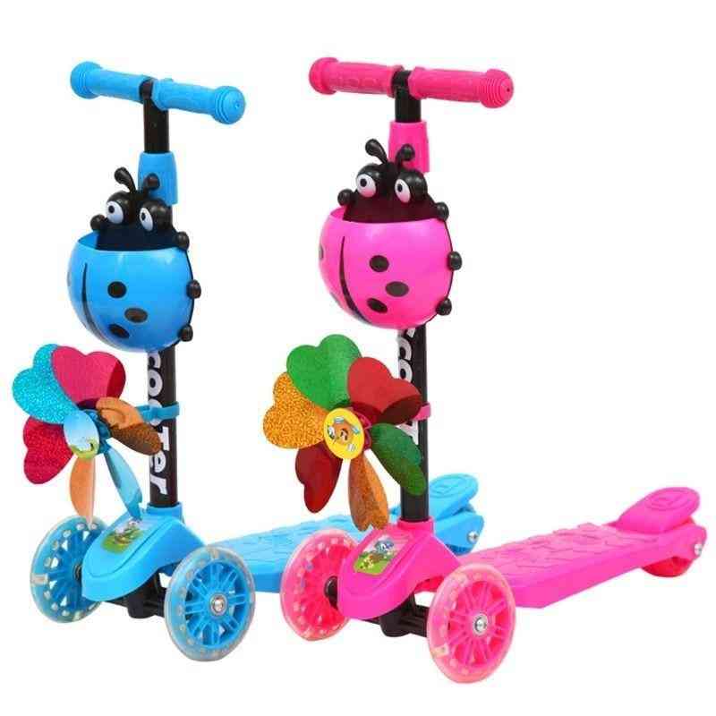 Foldable And Adjustable Height, Ladybug Pattern, 3 Wheel Scooters For Toddler Kids