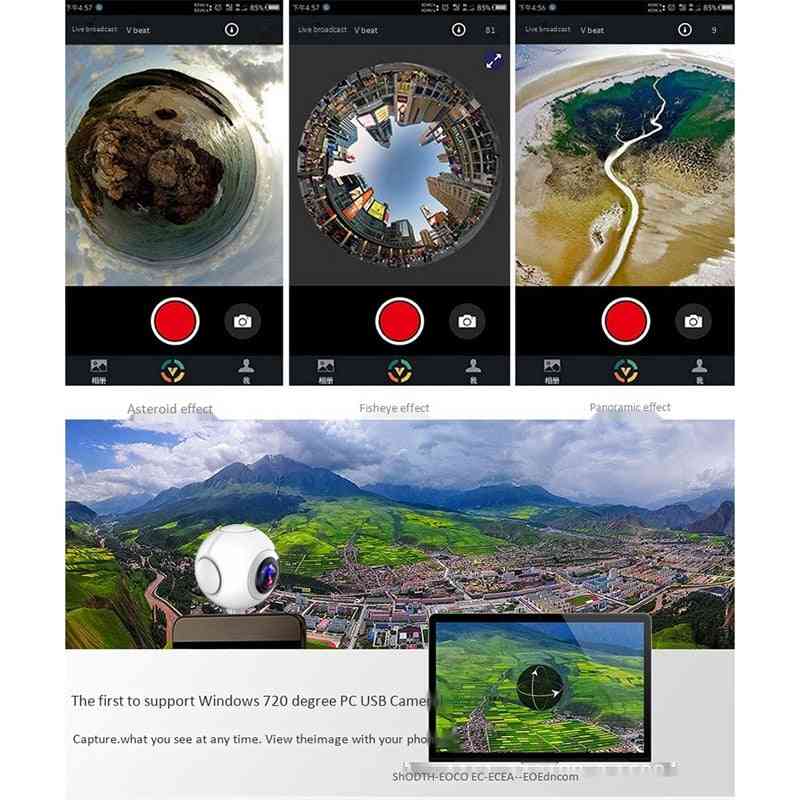Cameră panoramică de 360 de grade Telefon mobil tip ochi de pește de înaltă definiție cu lentile duale VR sport selfie 1080p