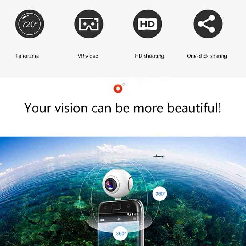 360-graders panoramakamera högupplöst fisheye-mobiltelefon med dubbla linser vr sportselfie 1080p