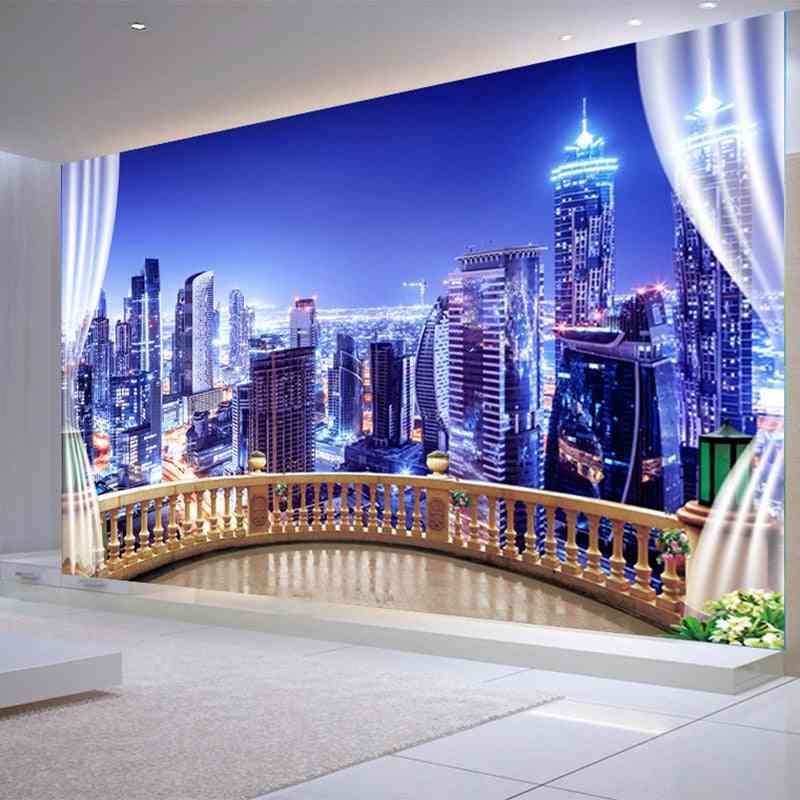 Photo Wallpapers, 3d City Building Night Landscape Wall Cloth