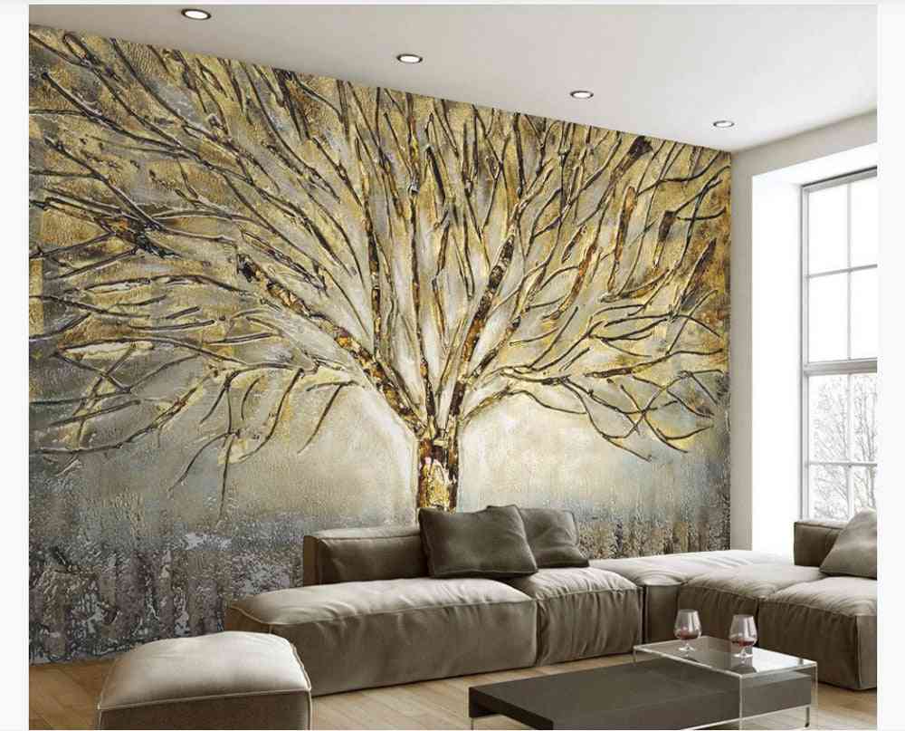 Mural Metal Relief One Tree Oil Painting Tv Background Wall Wallpaper