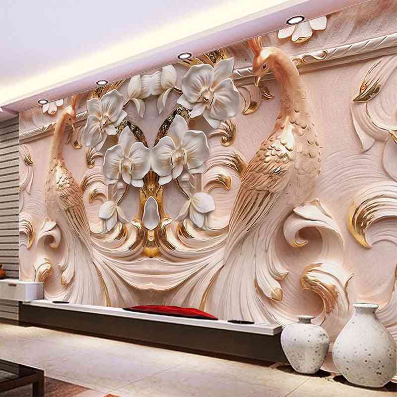 3d Relief Peacock Butterfly Floral - Living Room Wallpaper
