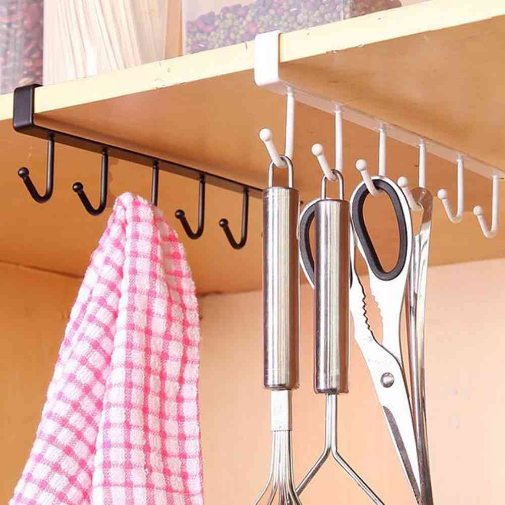 6-hooks Kitchen Cupboard, Cabinet Hanging Rack, Pantry Metal Storage Hanger