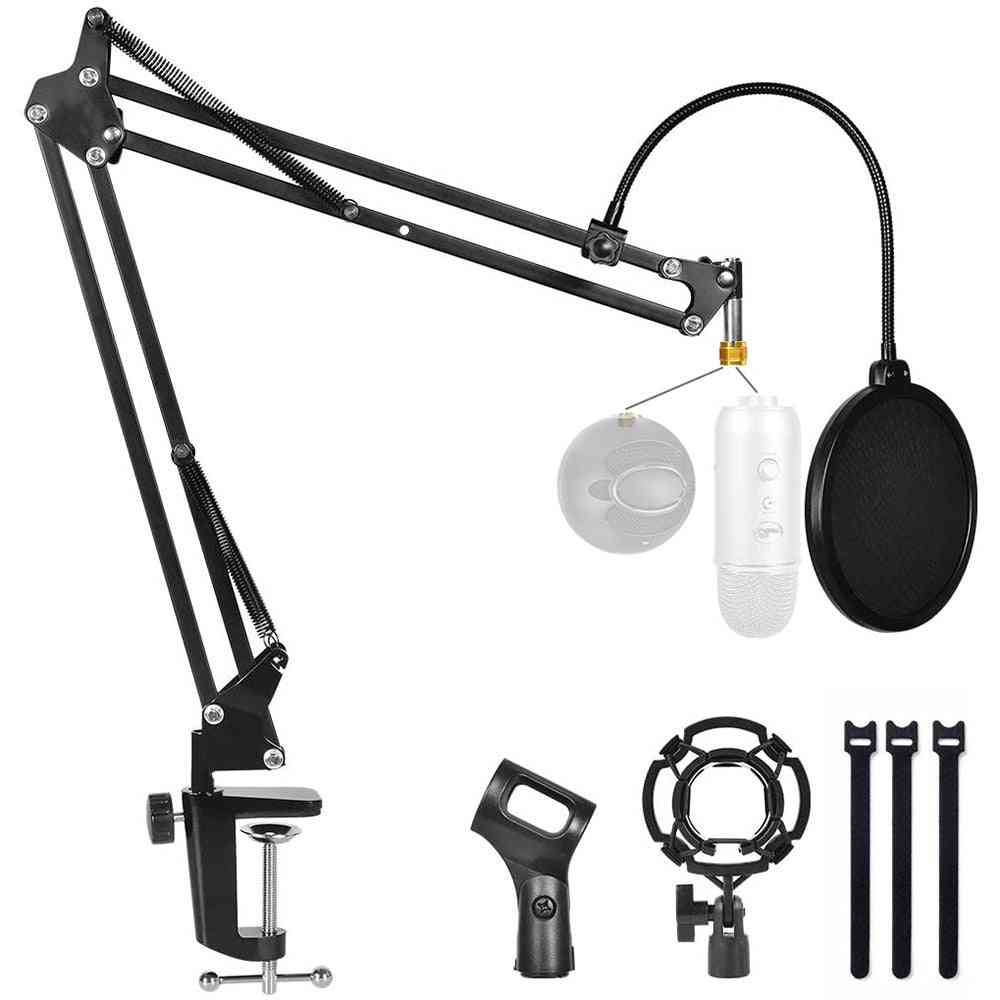 Microphone Stand With Mic Pop Filter And Shock Mount Boom Scissor Arm Bracke