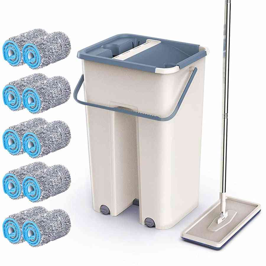 Magic Cleaning Mops, Flat Squeeze, Free Hand Spin, Microfiber Cloth With Bucket, Home Kitchen Floor Clean Tool