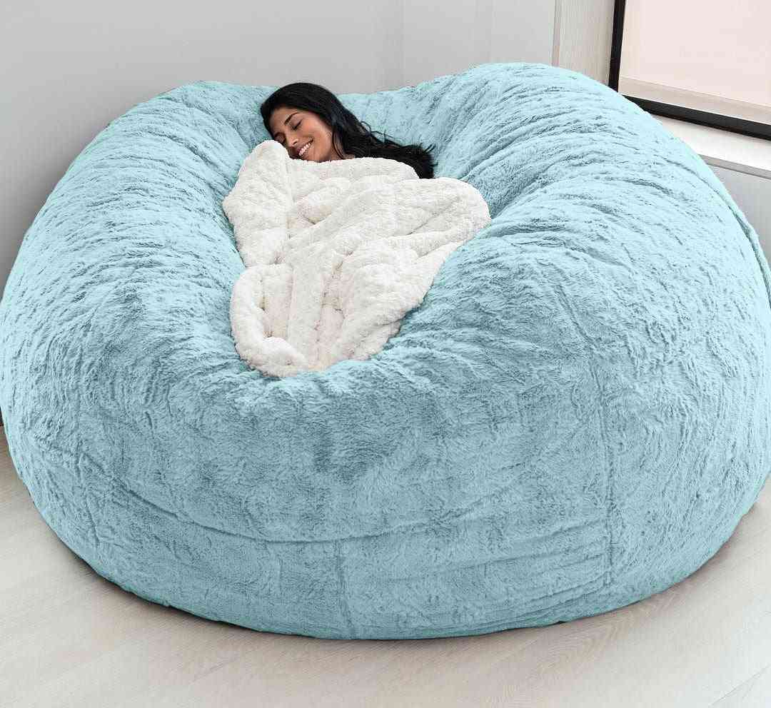 Soft Bean Bag Sofa Covers Living Room Furniture Party Leisure Giant Big Round Fluffy Faux Cushion