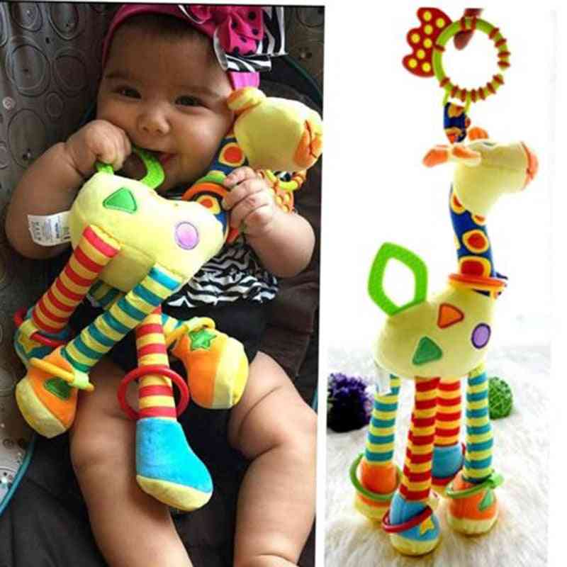 Soft Giraffe- Animal Handbells Rattles, Plush With Teether Handle For Baby