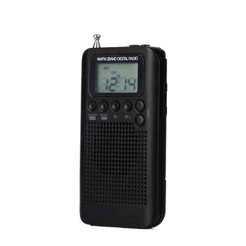 Mini digitaalinen kannettava tasku kätevä lcd am/fm radio ladattava kuulokkeilla