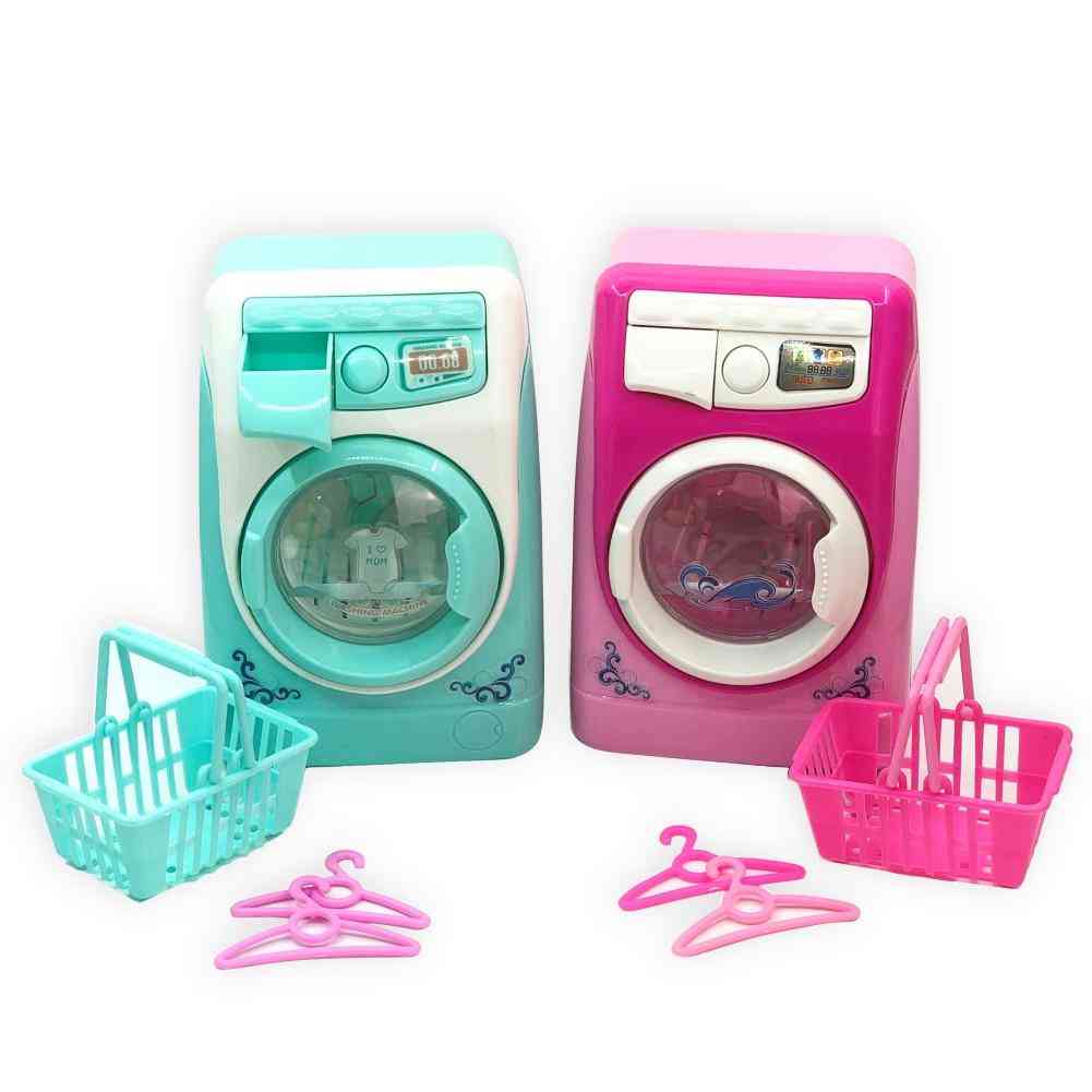 Mini Simulation Light Electric Washing Machine & Basket Pretend Play Toy Set