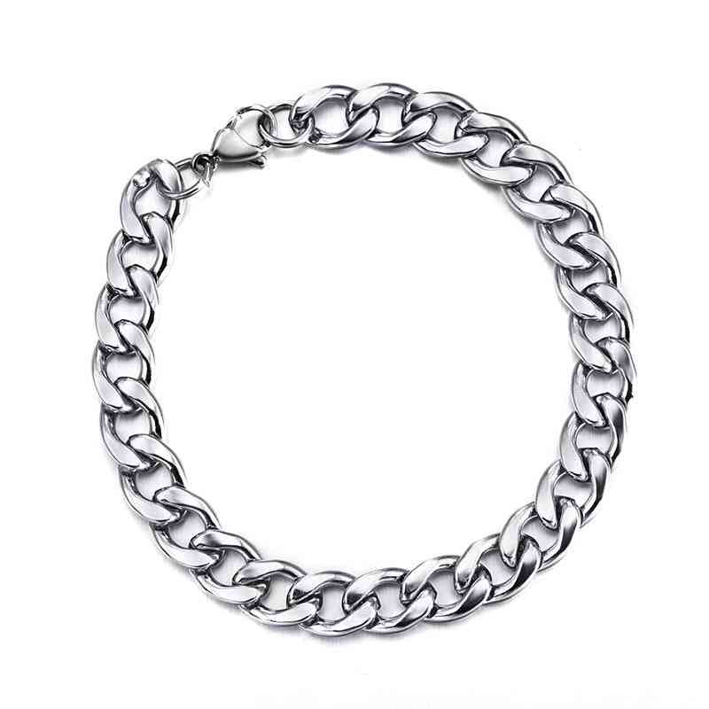 Men Chain Bracelet, Stainless Steel Curb Cuban Link Bangle