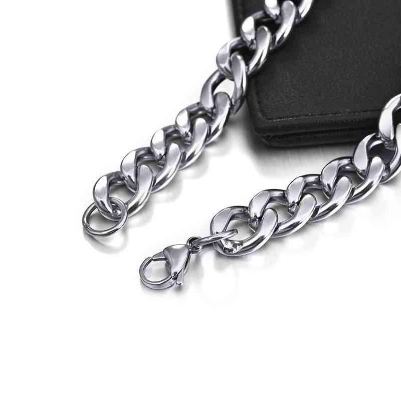 Men Chain Bracelet, Stainless Steel Curb Cuban Link Bangle