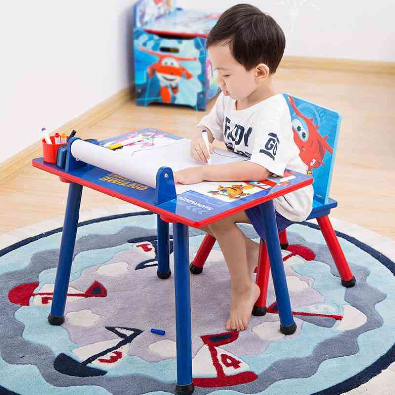Solid Wooden- Cartoon Game Toy, Desks And Chairs Set For's