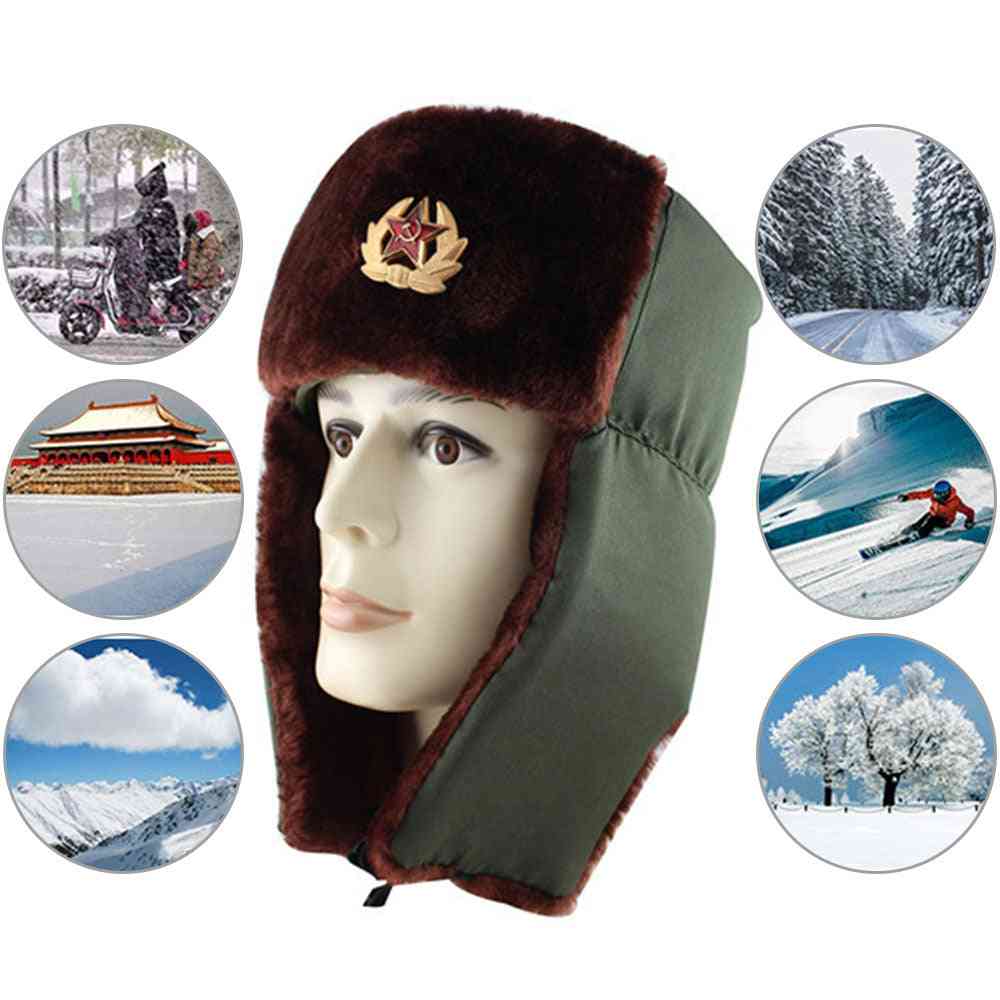 Inverno - exército russo, piloto, boné de neve da polícia com protetores de orelha