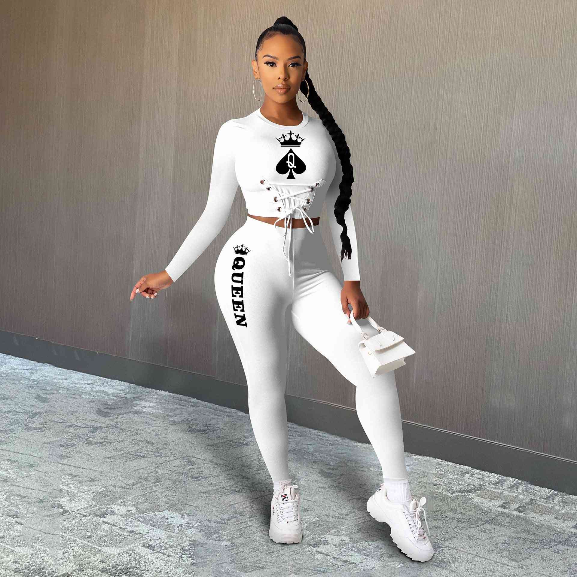 Women Poker Printed, Long Sleeve Shirt Top And Pants - Two Piece Tracksuits