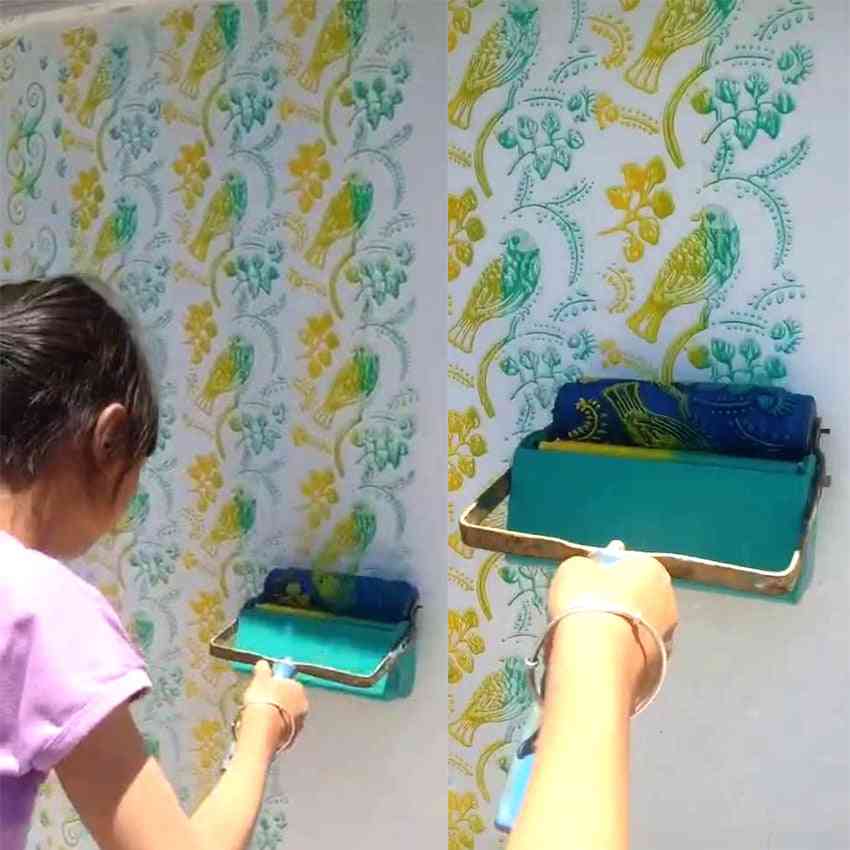 Decoración de paredes: herramientas de pintura con rodillo de goma, juego de herramientas de cepillo