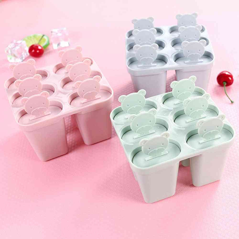 Herramientas de helado de bricolaje fabricante de paletas bandeja de mango de oso pan moldes de cubitos congelados cocina de 6 celdas