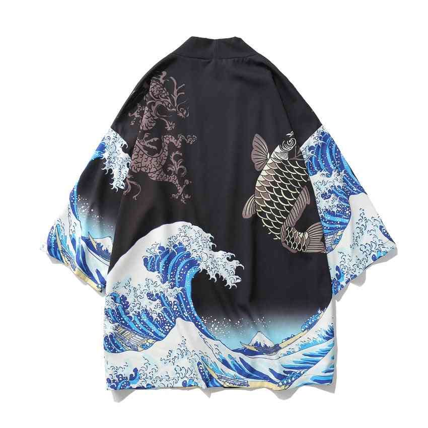 Great Wave Off Kanagawa Man Traditional Orient Ethnic Cardigan