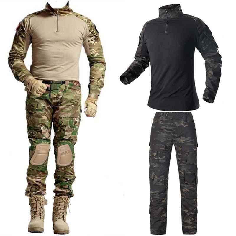 Airsoft Paintball- Tactical T-shirt & Pants With Pad Shooting Uniform Set-1
