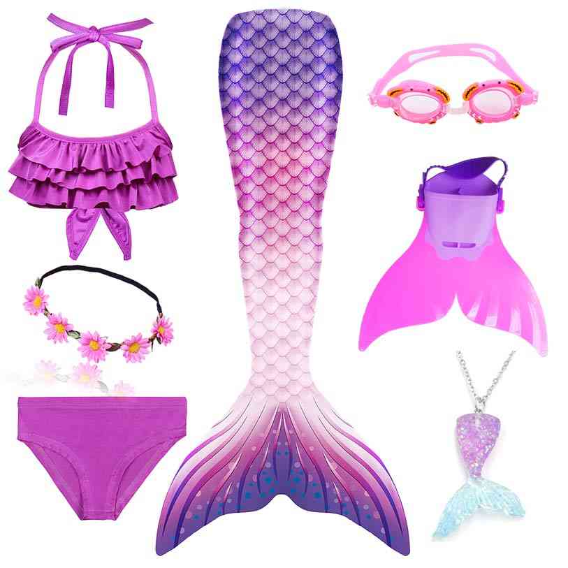 Sirène nageable, costume de queue, lunettes monopalme avec ensemble de costume de guirlande-2