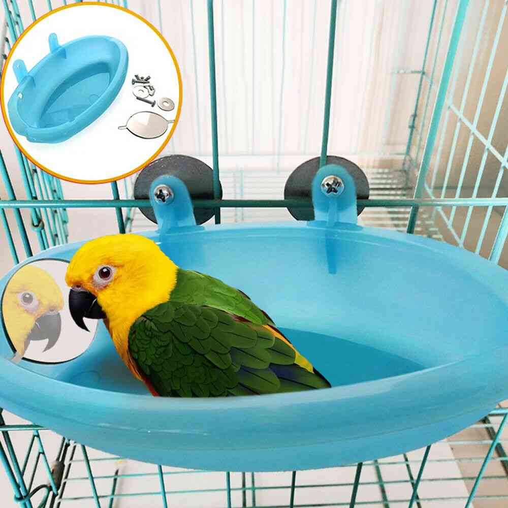 Bird Water Bath Tub For Pet Parrot Cage Hanging Bowl
