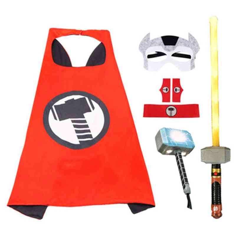 Marvel Thor Action Figures Toy Led Sound Light Mask Hammer Axe Cloak Cosplay Weapons Halloween Props