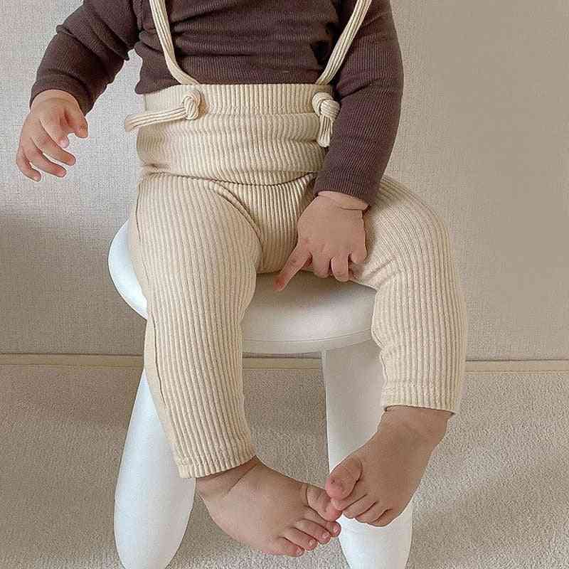Newborn Trousers, Ribbed Cotton Leggings Strap Pants For Baby Girl