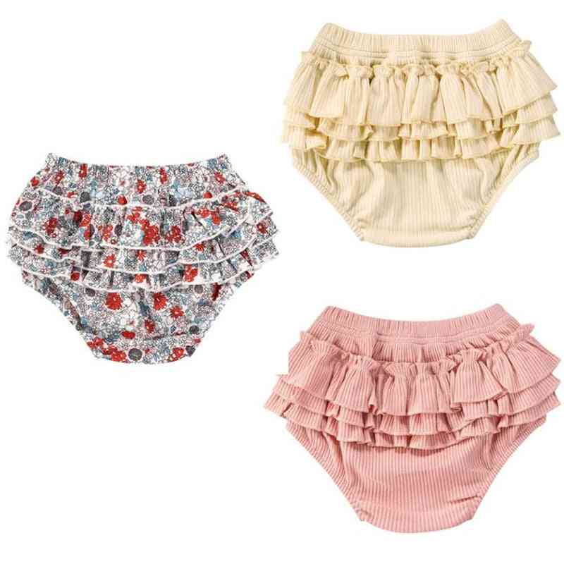 бебешки памучни къси панталони с флорални елементи, еластична талия с волани