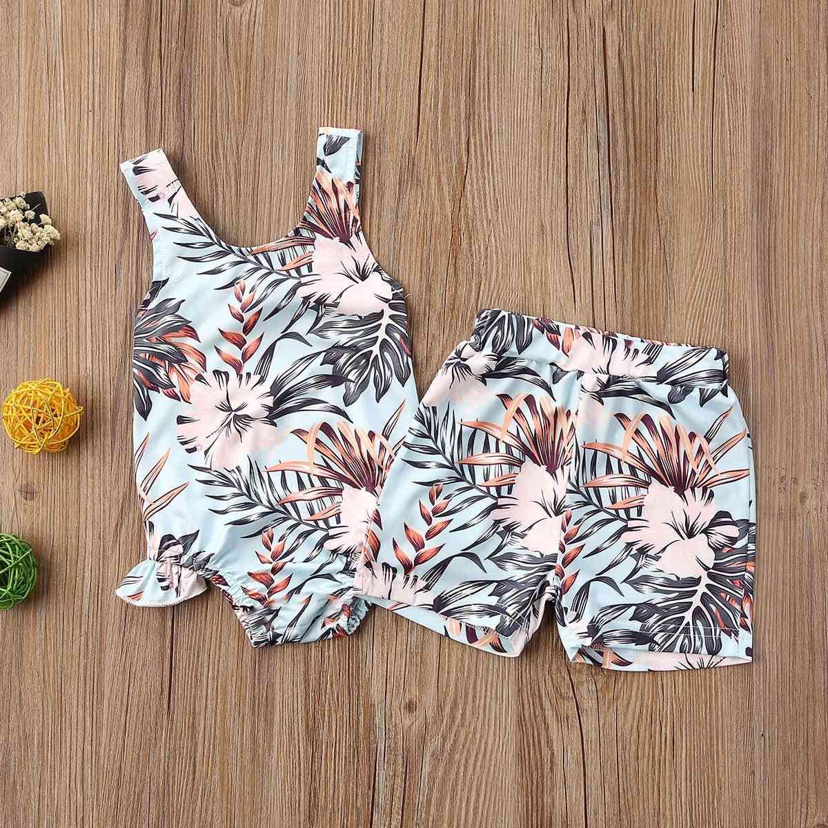 Newborn Baby Ruffles Floral Print Rompers Shorts  Swimwear Swimsuit