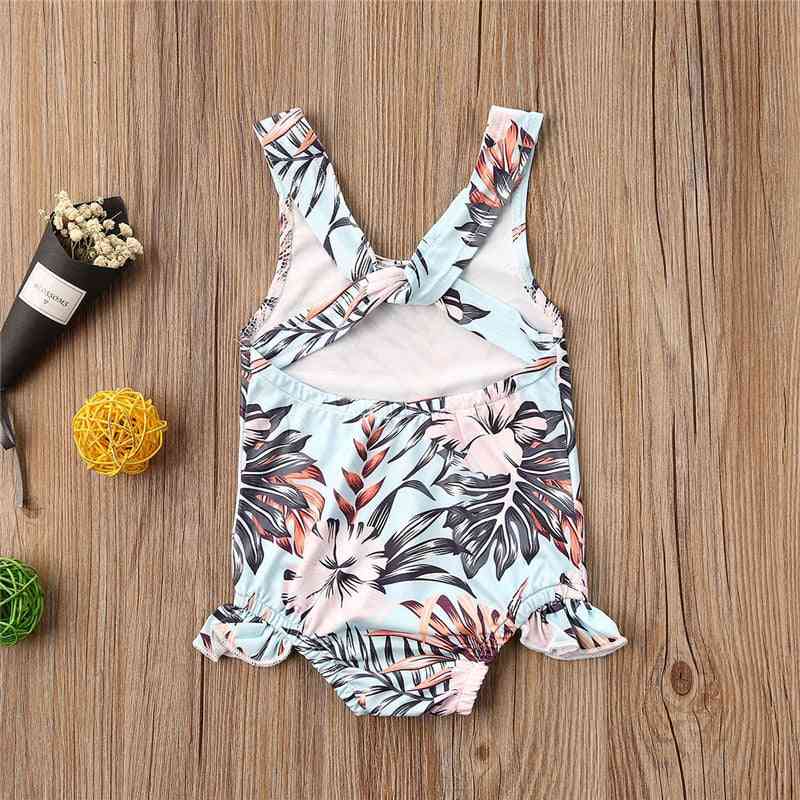 Baby & Boy Matching Bathing Suit, Backless Leaves Flowers Swimsuit