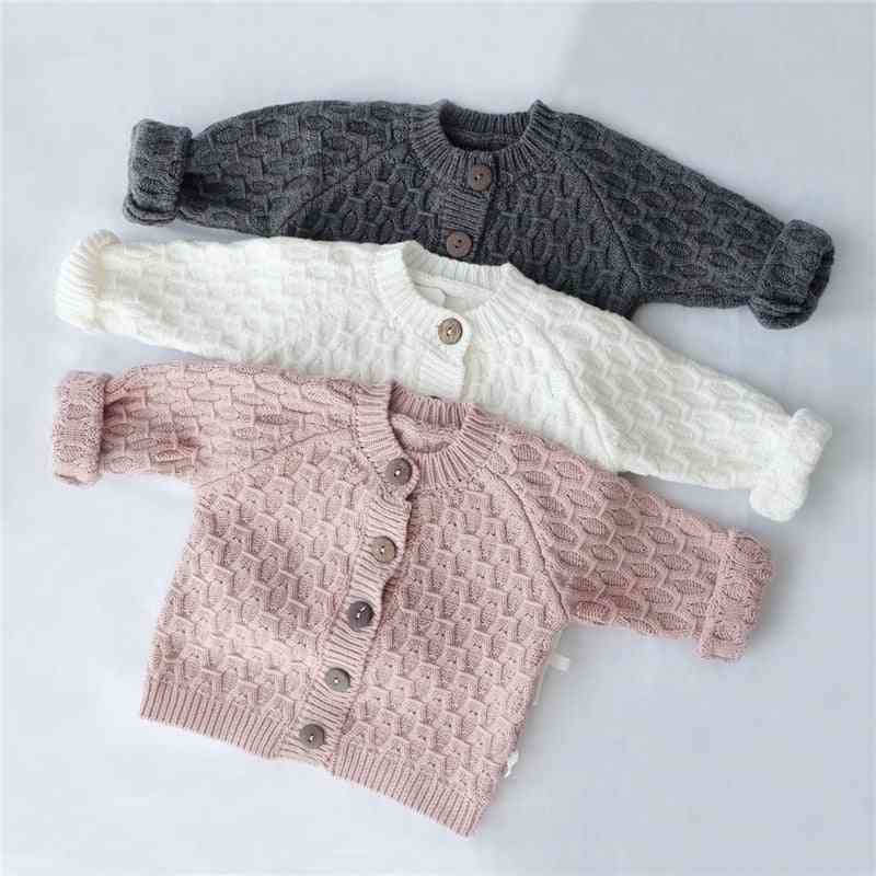 Detské zimné topy pevný odev sveter s dlhým rukávom a výstrihom do O