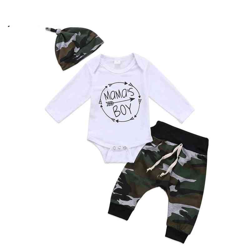 Newborn Toddler Infant Baby Boy Long Sleeve Tops Romper Camouflage Pants Hat Kids Outfits Clothes