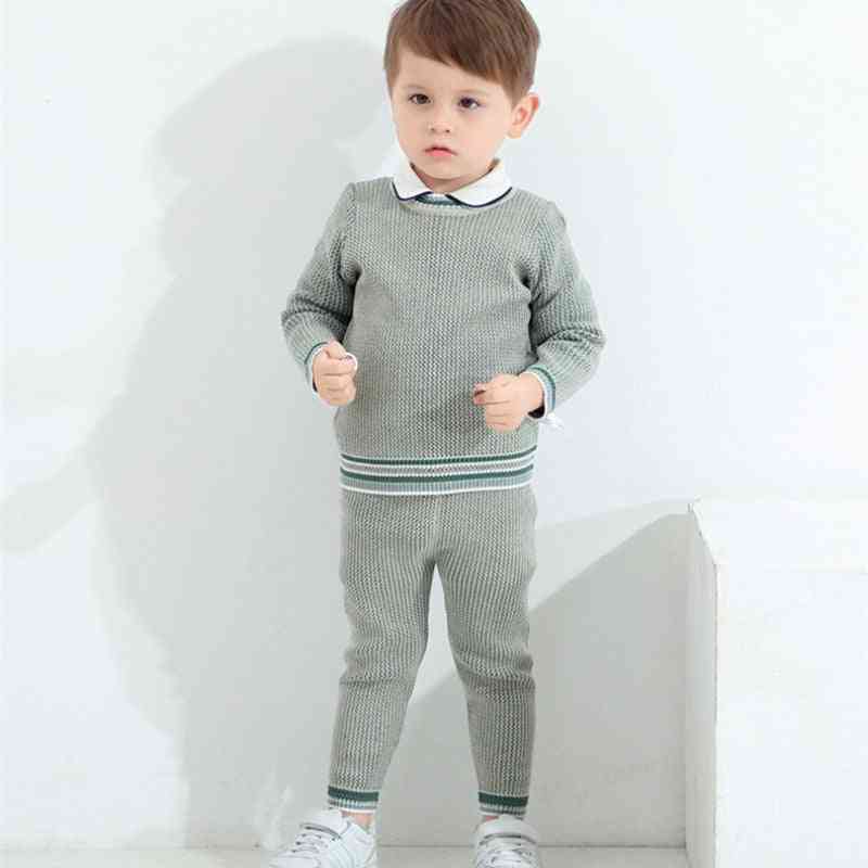 Baby Boy Knitted Clothes Set - Knit Pullover + Pants