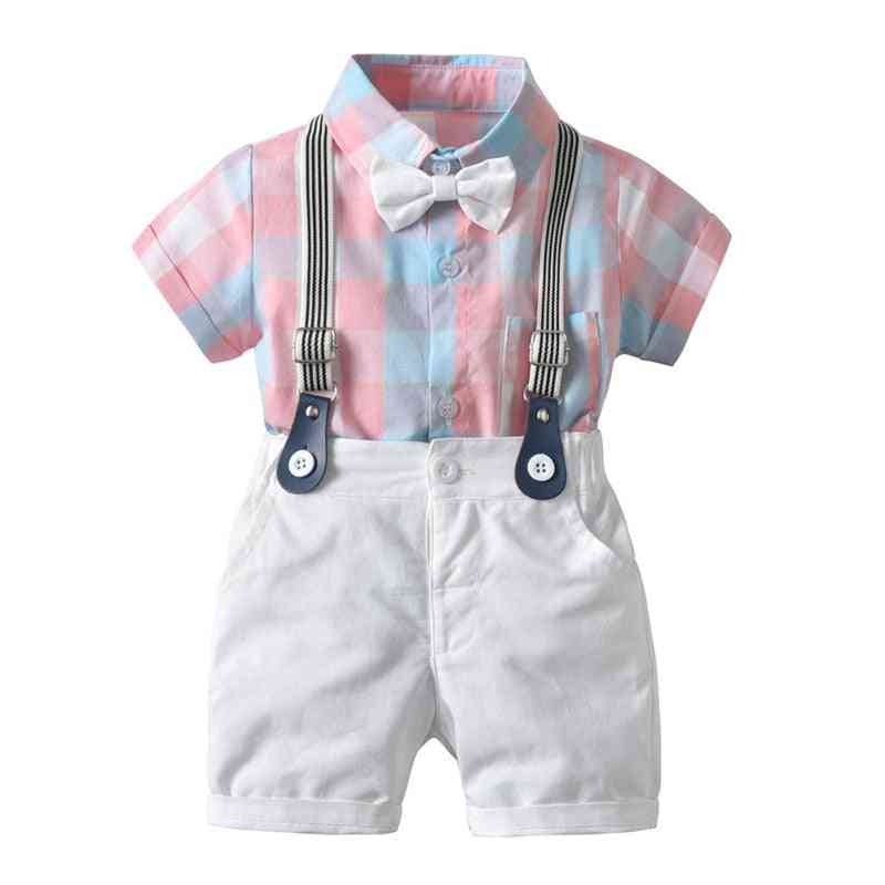 Sommar baby boy kläder kostymer, kortärmad rutig skjorta overall