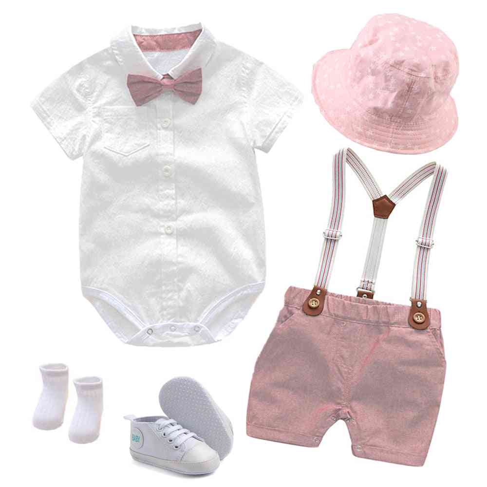 Summer- Soft Cotton Jumpsuit + Shorts Baptism, Hat Suits Dress For