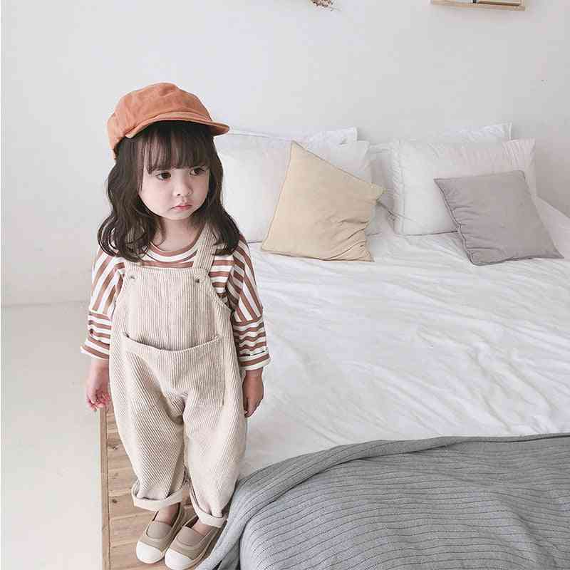 Spring- Korean Style, Corduroy Loose, Overalls Suspender Trouser For Baby