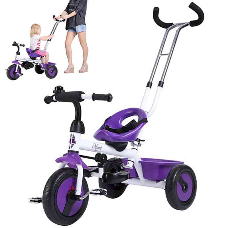 Dual Use Baby Trike, Tricycle With Double Brake, Kids Riding Car Trolley Cart  & Removable Back Push Bar