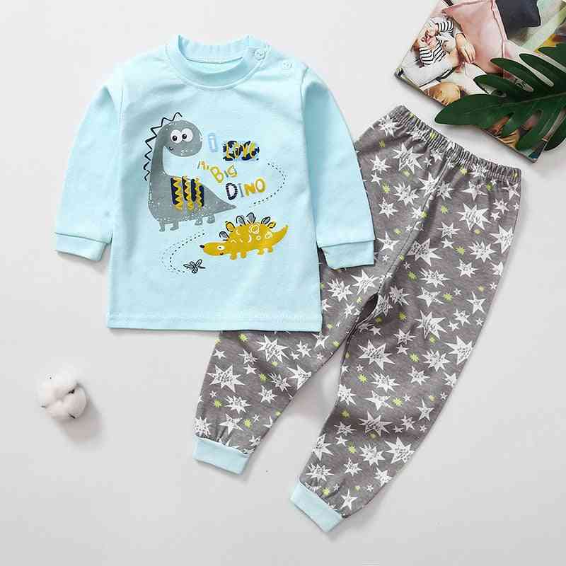 Tecknad tryckt baby pyjamas uppsättningar bomull nattkläder långärmade toppar + byxor