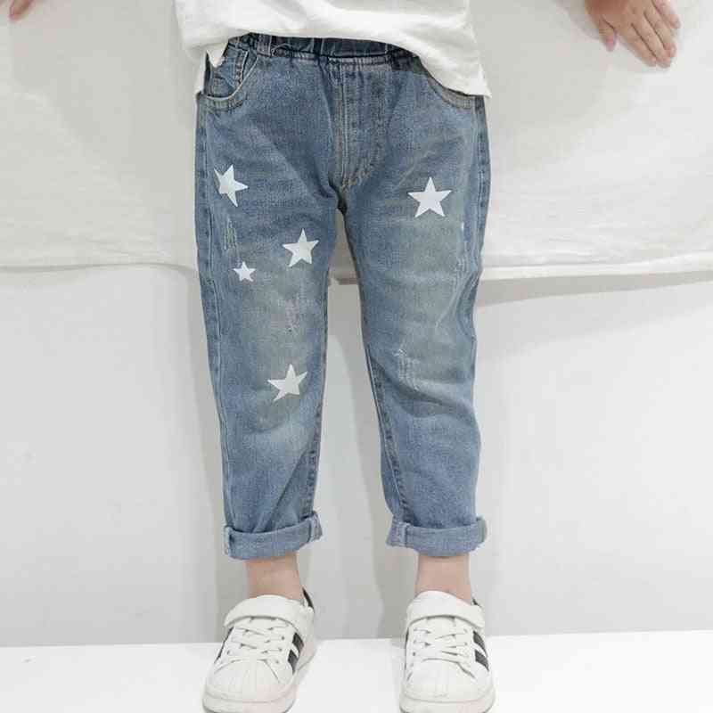 Pojkar höst tryck stjärnor jeans byxor elastiska midja jeans byxor