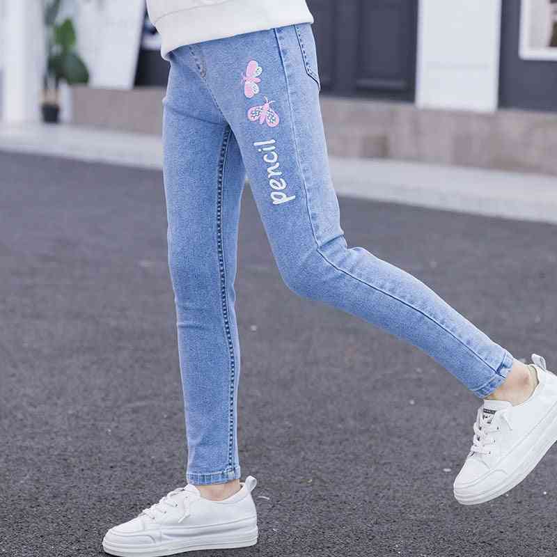 Jeans da ragazza con stampa di farfalle pantaloni in denim skinny principessa