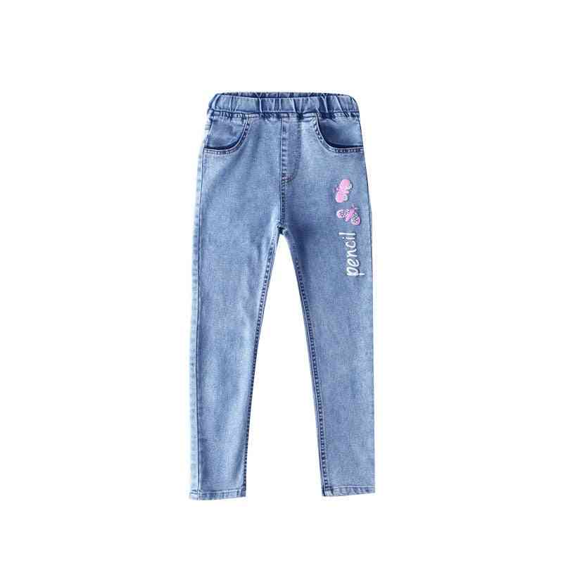 Young Girl Jeans With Butterfly Print Princess Skinny Denim Pants