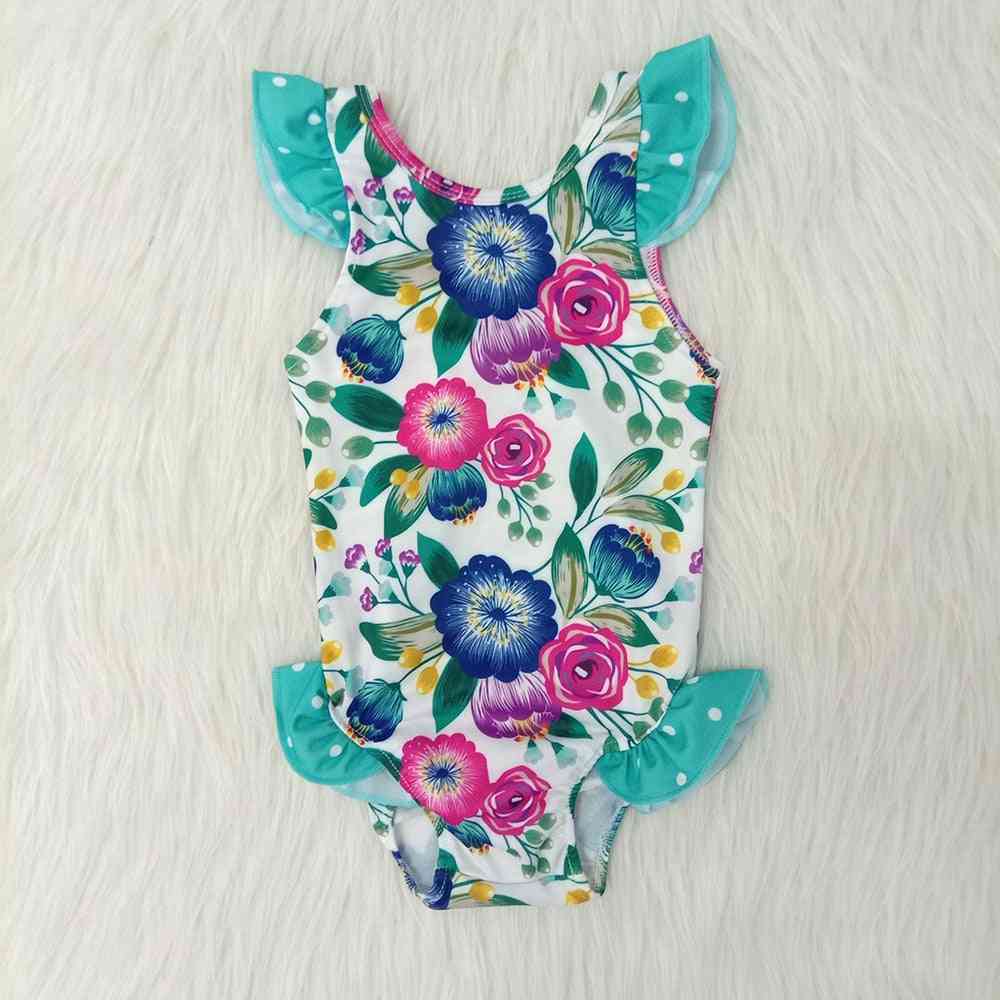 Summer- Ruffle Design And Match Flower Pattern, Romper Swimsuit For