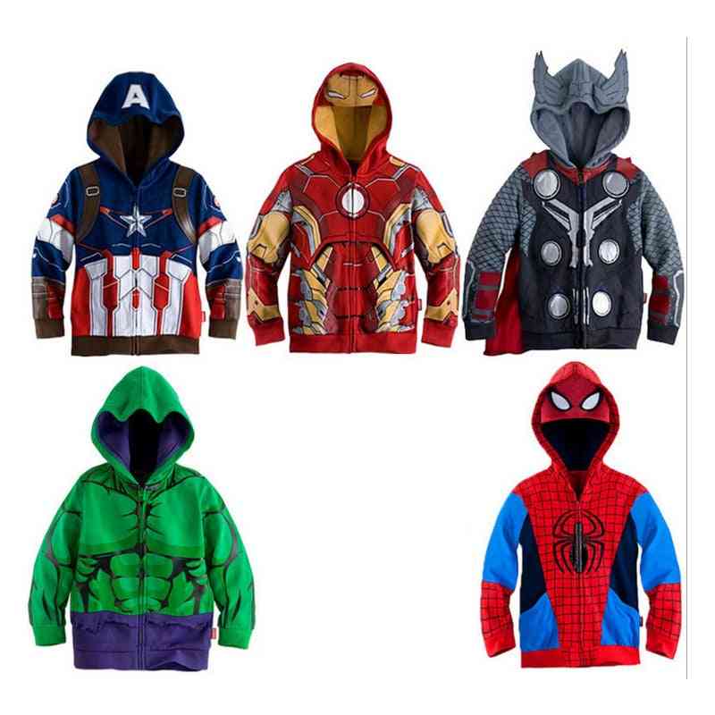 Cartoon Zipper Hoodie, Marvel Hulk, Spider-man, Captain America, Avengers Sweater