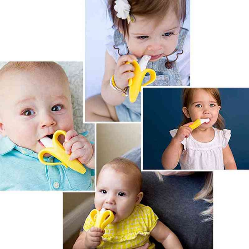 Baby Toothbrush Toddler Solid Food Silicone, Newborn Kids Cartoon Teething Chewing Toy